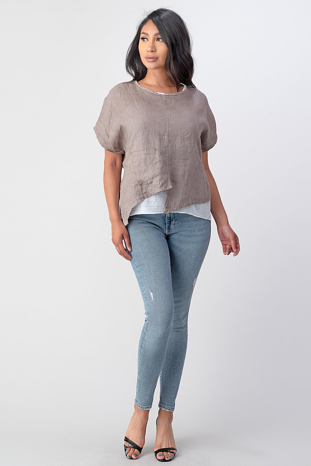 Raw Moda Asymmetrical Two Piece Linen Top Top Raw Moda
