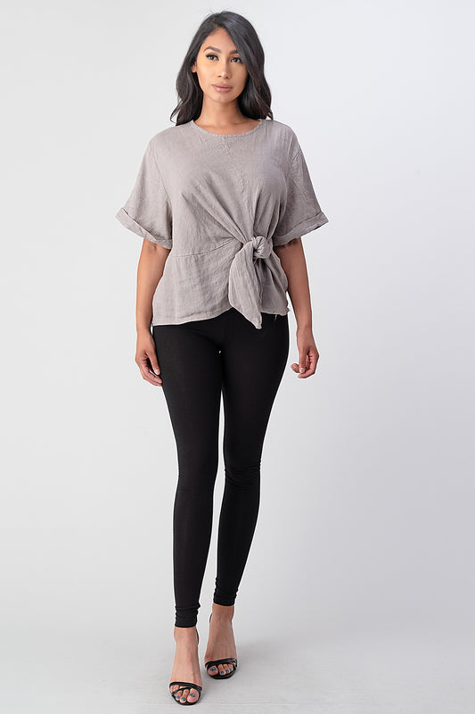 Raw Moda Italian Tie Front Linen Top Top Raw Moda
