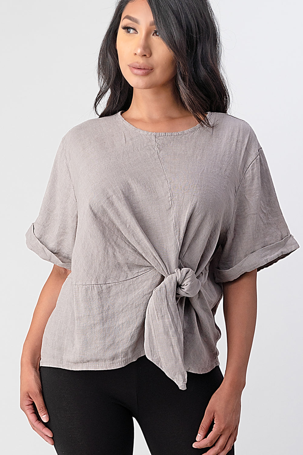 Raw Moda Italian Tie Front Linen Top Top Raw Moda
