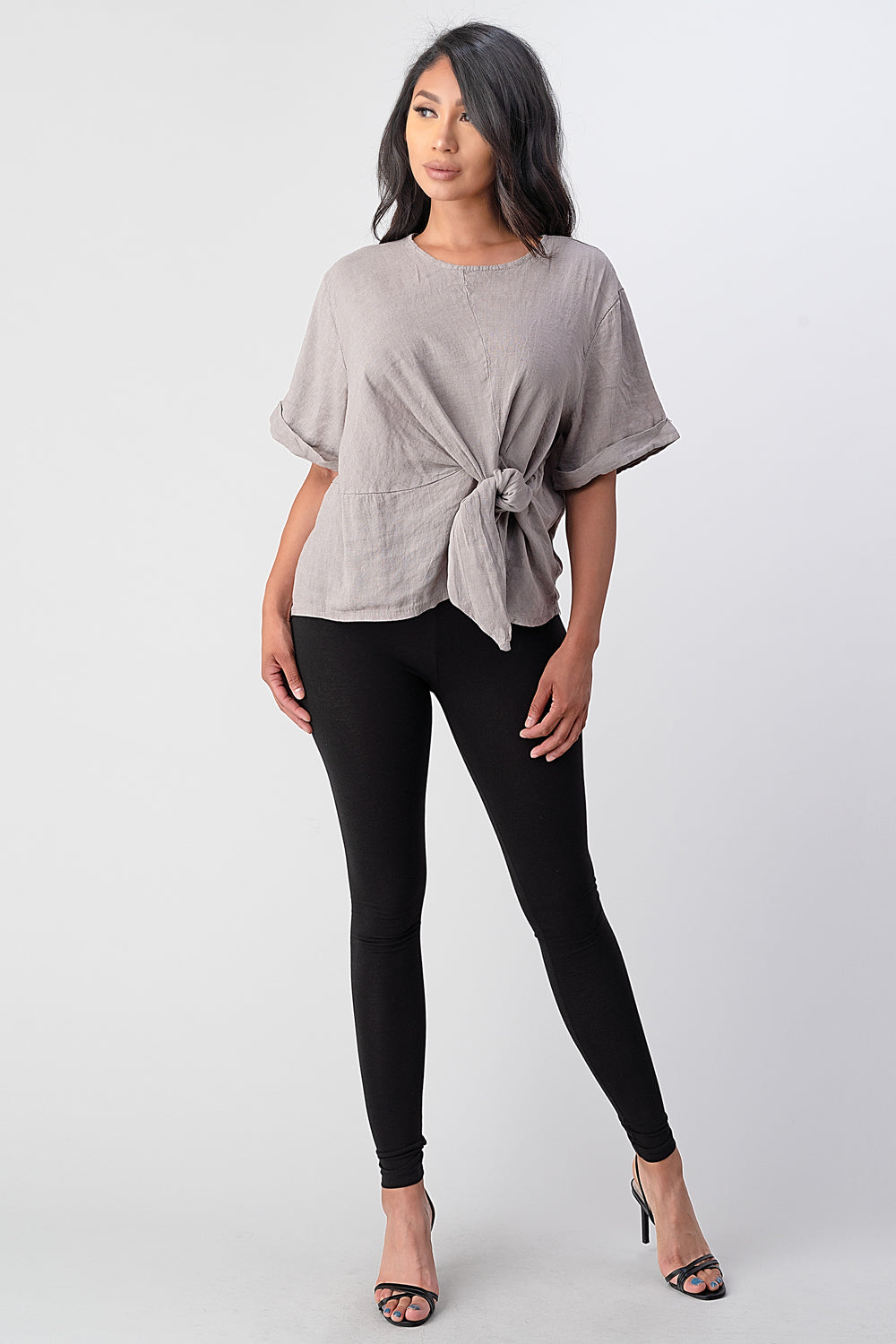 Raw Moda Italian Tie Front Linen Top Top Raw Moda