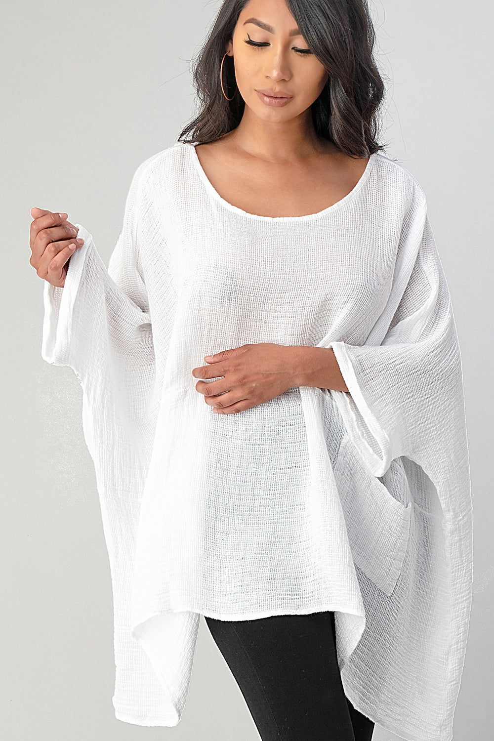 Big Cut Glora Linen Tunic With Front Pockets Top Raw Moda