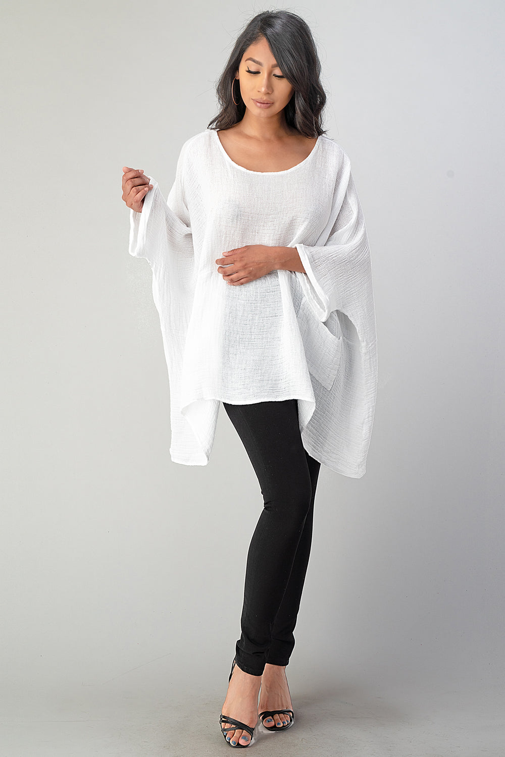 Big Cut Glora Linen Tunic With Front Pockets Top Raw Moda