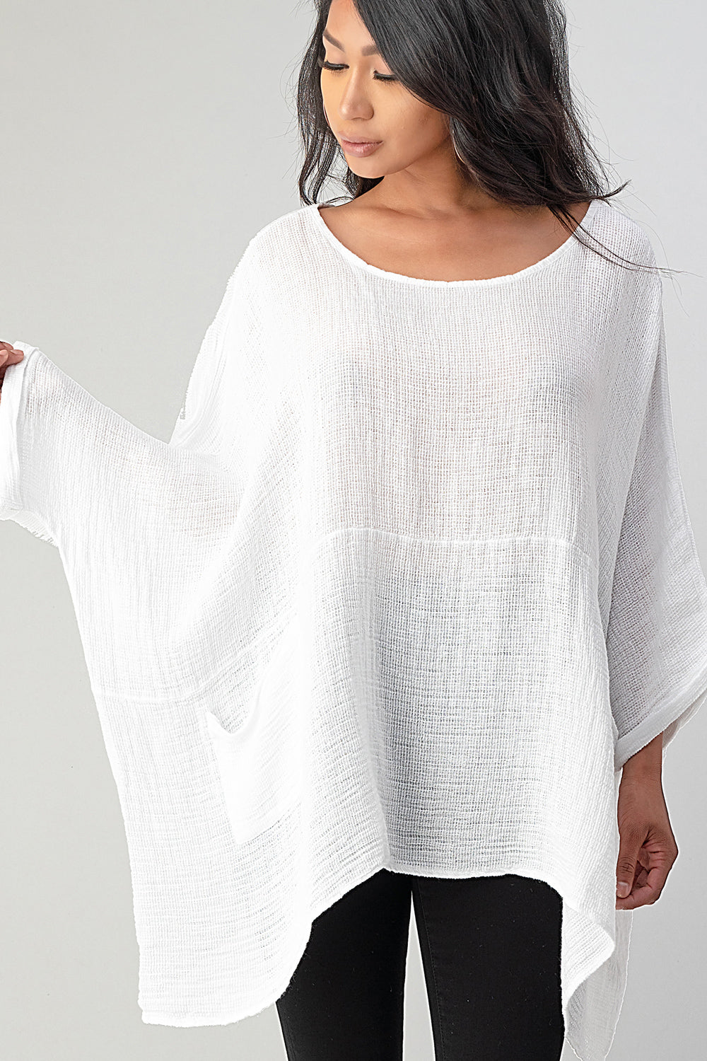 Big Cut Glora Linen Tunic With Front Pockets Top Raw Moda