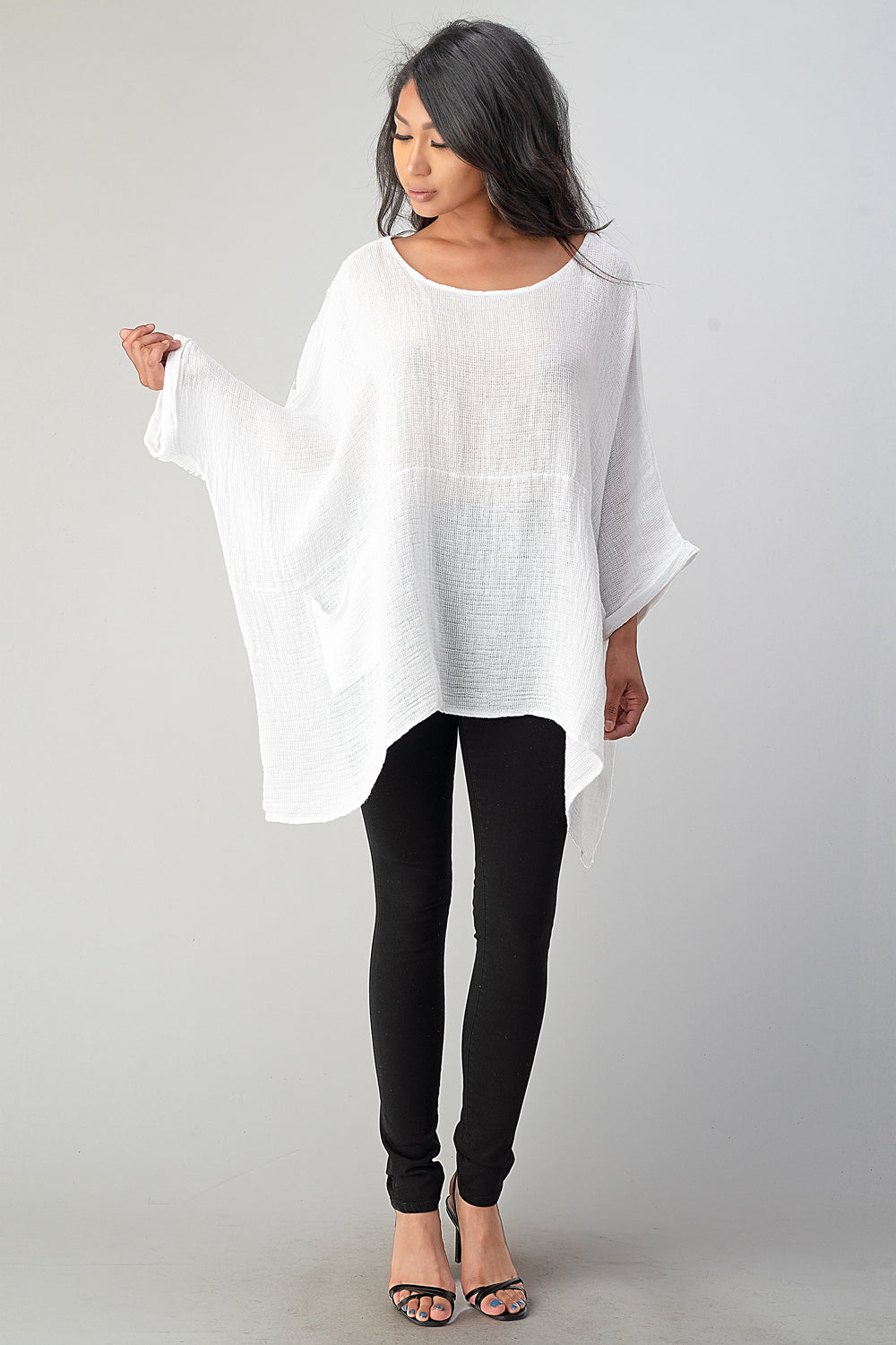 Big Cut Glora Linen Tunic With Front Pockets Top Raw Moda