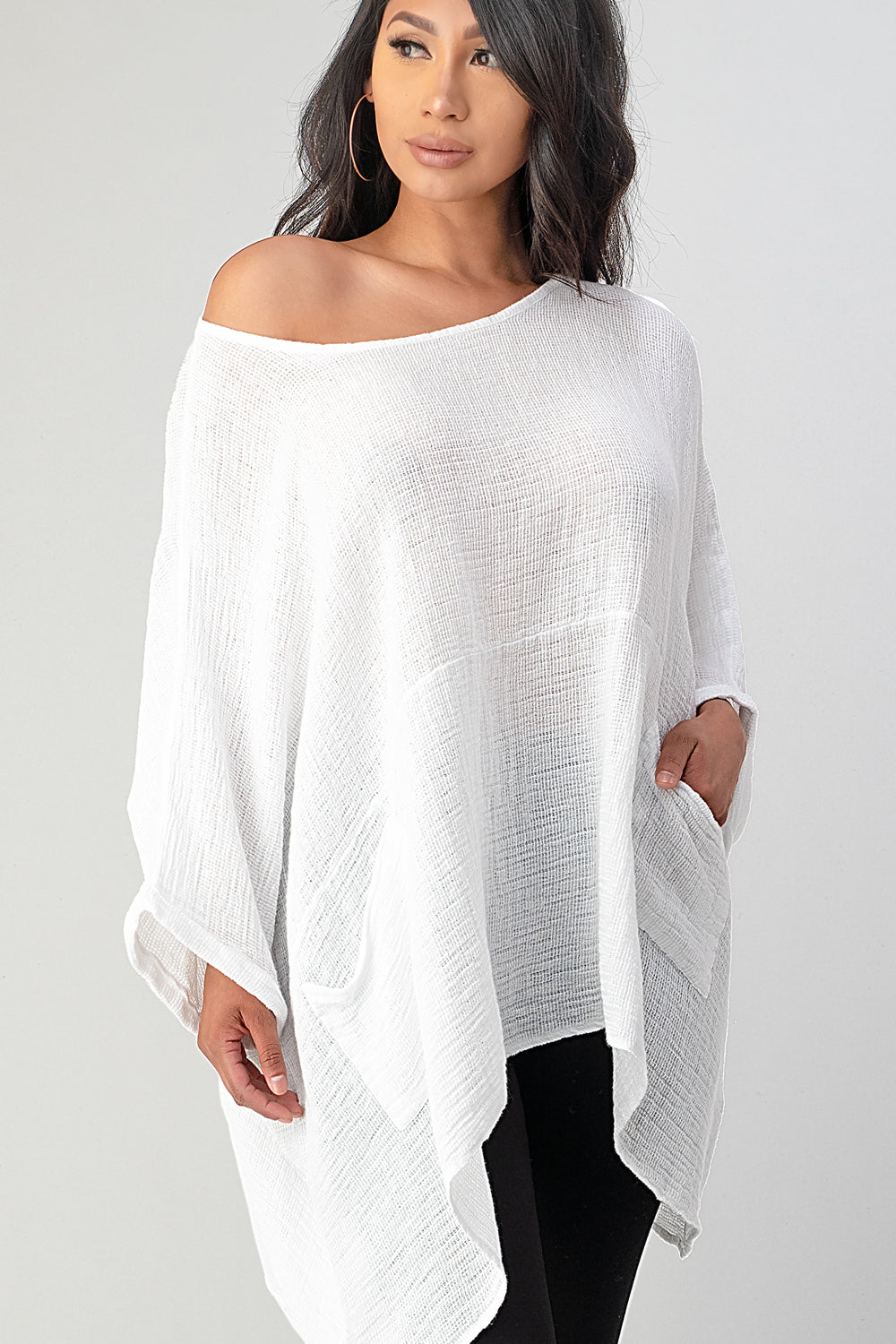 Big Cut Glora Linen Tunic With Front Pockets Top Raw Moda