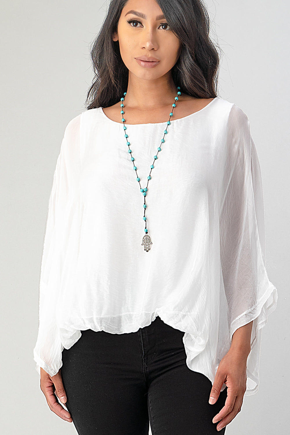 Raw Moda Emilia Silk Italian Elastic Top Top Raw Moda One Size White