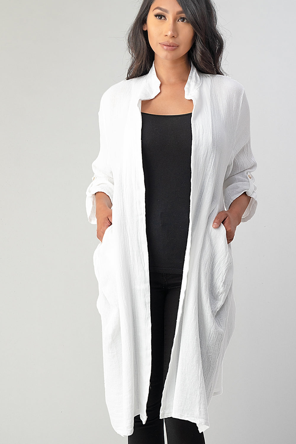 Long italian Linen Jacket With Back Belt Top Raw Moda