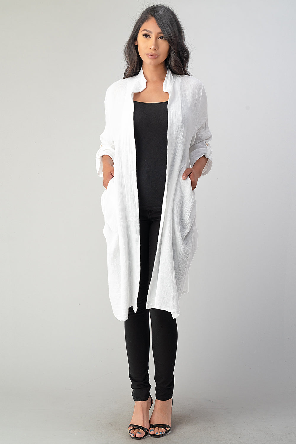 Long italian Linen Jacket With Back Belt Top Raw Moda