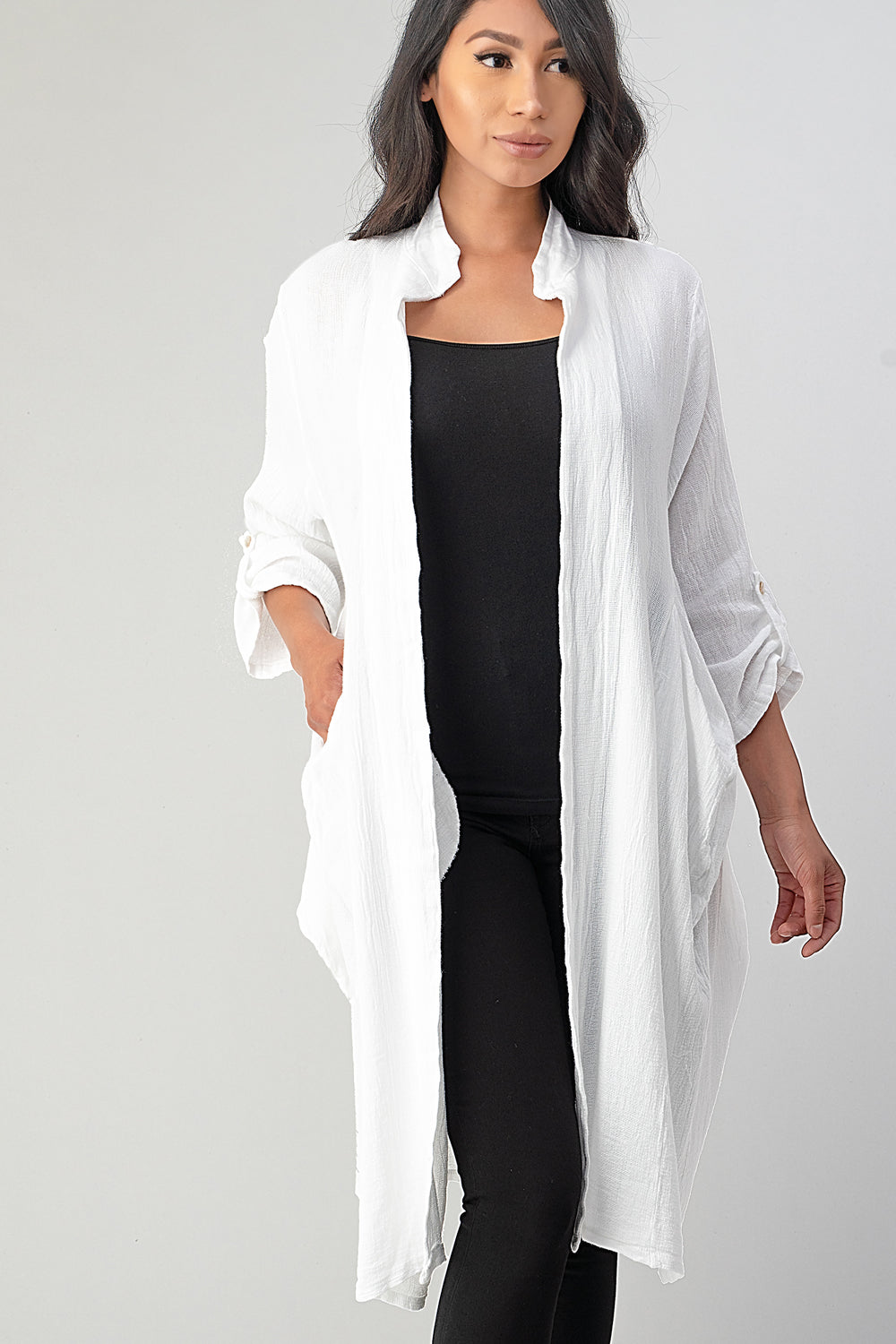 Long italian Linen Jacket With Back Belt Top Raw Moda