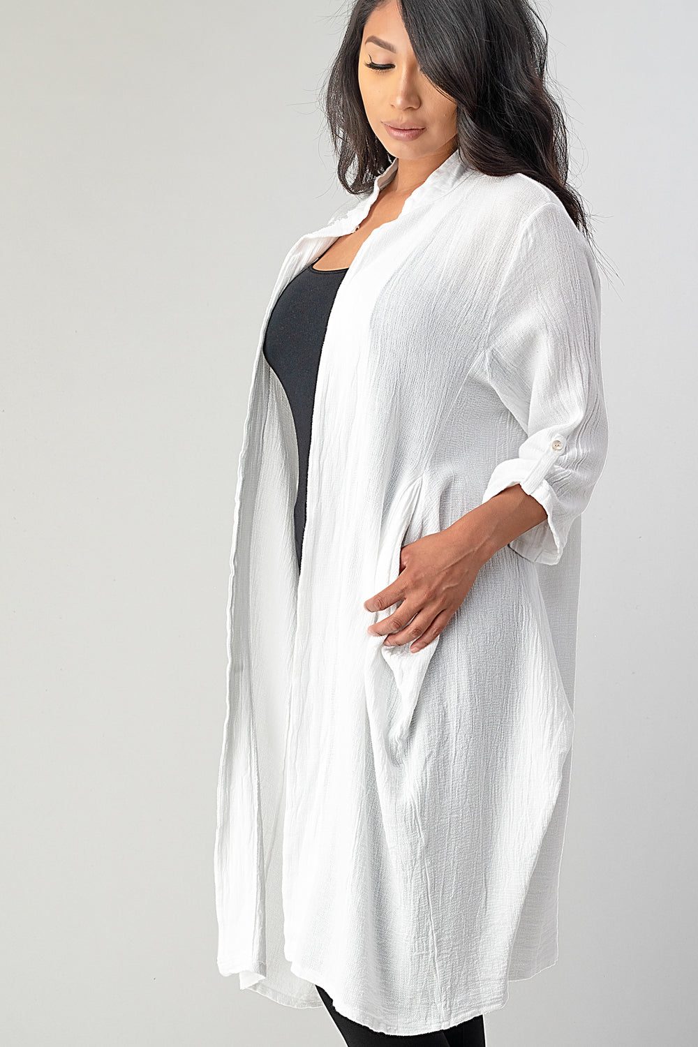 Long italian Linen Jacket With Back Belt Top Raw Moda
