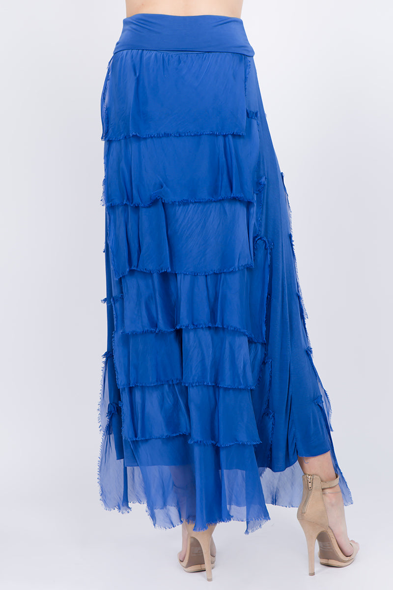 Layered Italian Raw Moda Maxi Skirt Bottom Raw Moda One Size Blue