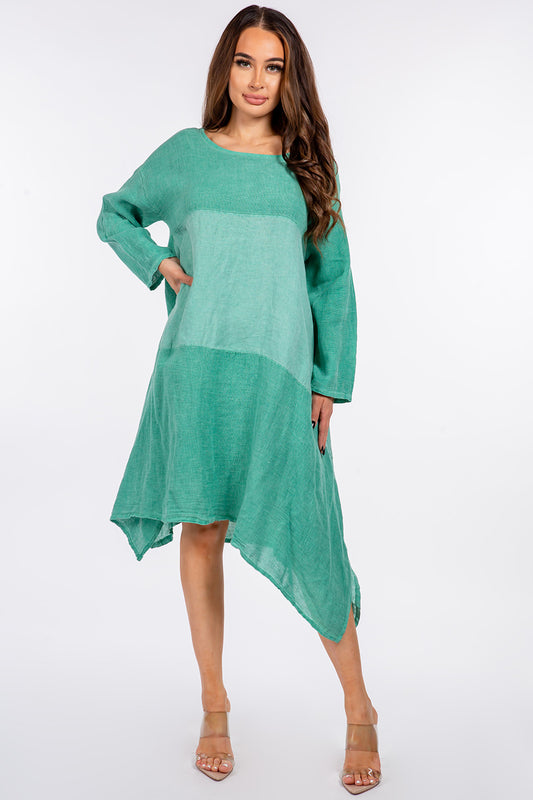 Raw Moda Linen Cotton Long Sleeves Dress Apparel & Accessories Raw Moda One Size Jade