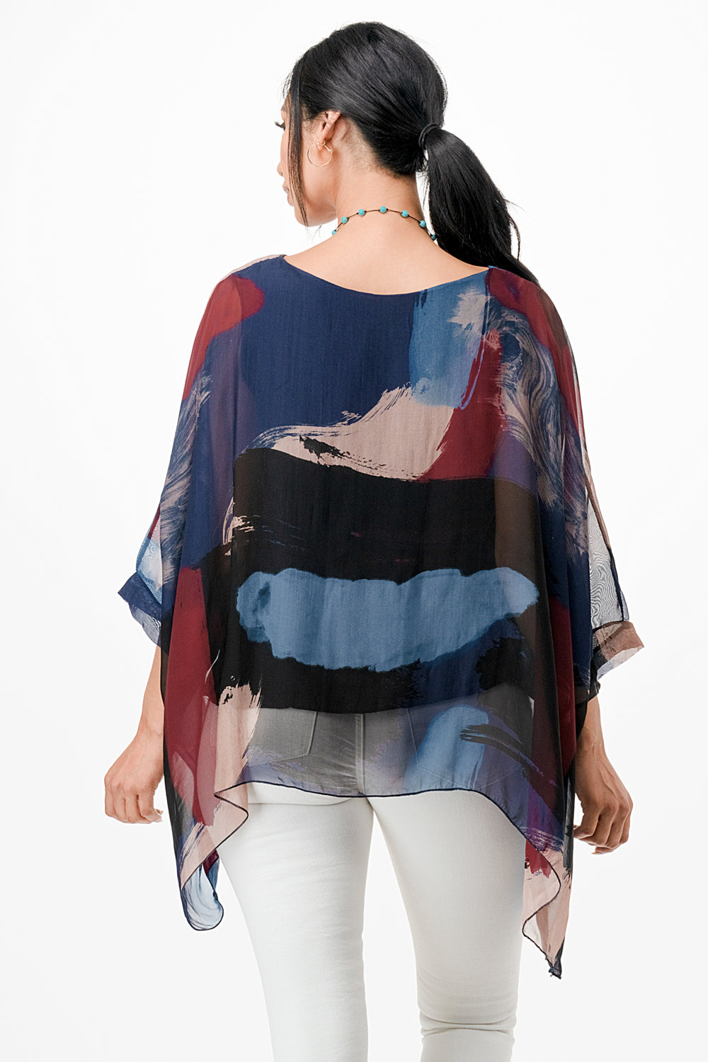 Italian Hand Painted Pattern Raw Moda Silk Top Top Raw Moda