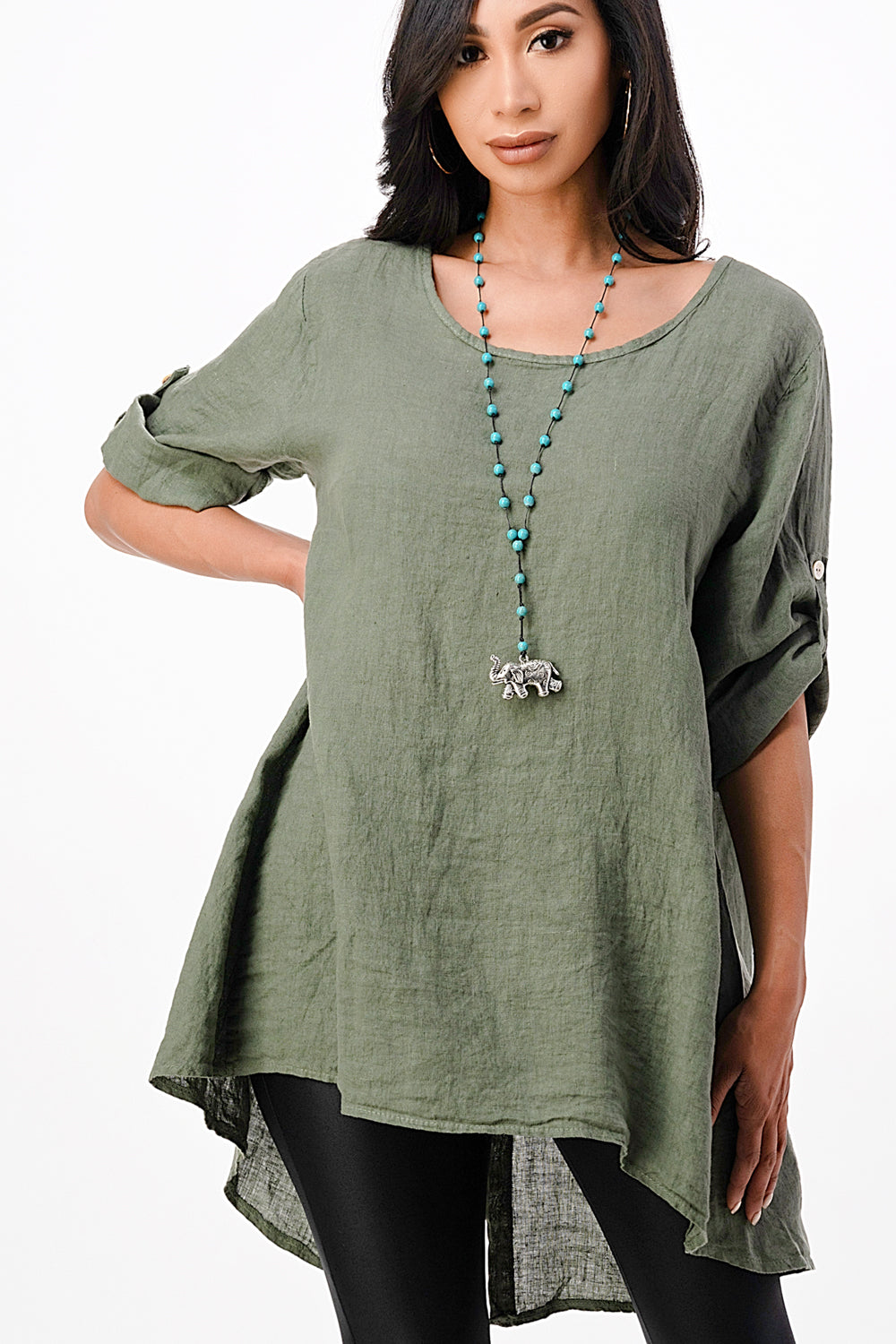Long Italian Linen Button Back Top Tunic Top Raw Moda