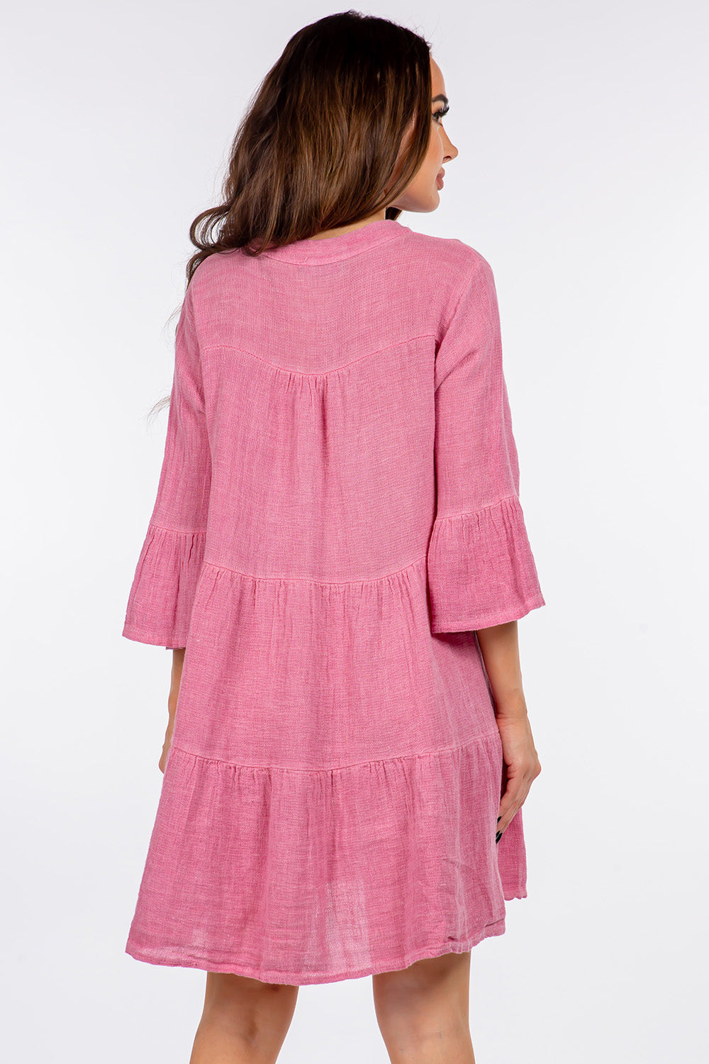 Raw Moda Italian V neck Linen Ruffle Dress Apparel & Accessories Raw Moda