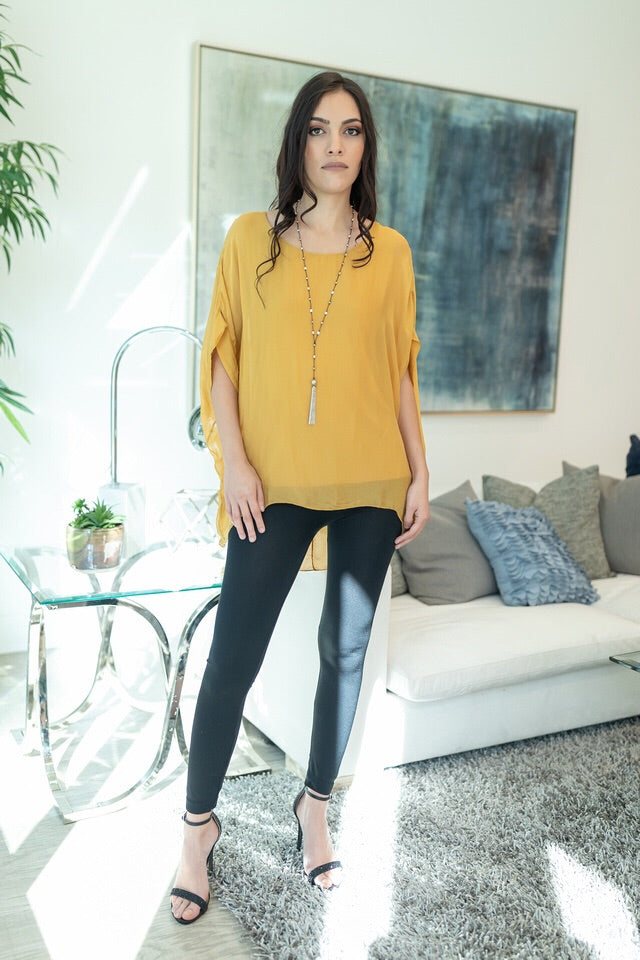 Italian Solid Silky Top Raw Moda Top Raw Moda One Size Mustard