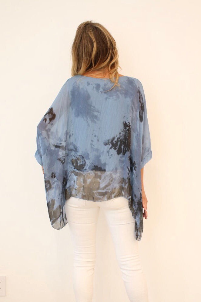 Italian Floral Raw Moda Silk Top Top Raw Moda