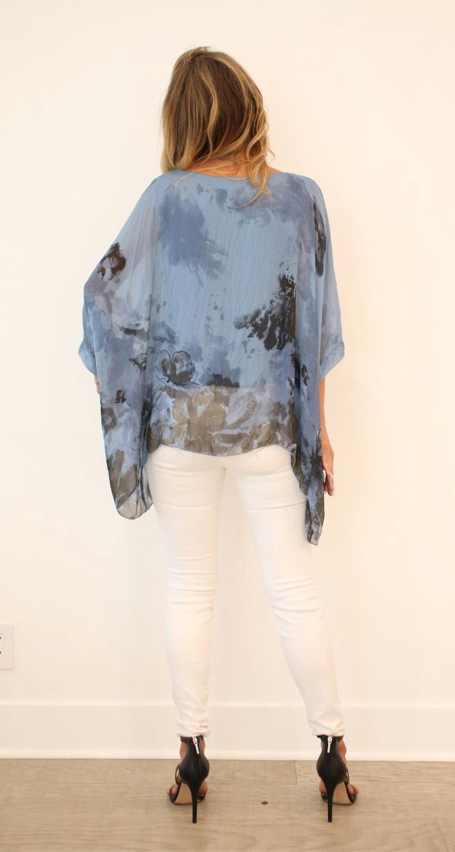 Italian Floral Raw Moda Silk Top Top Raw Moda