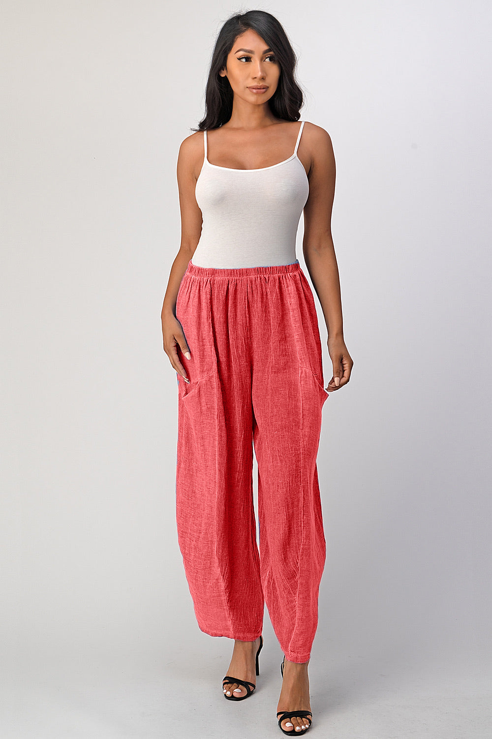 Straight Cotton Linen Pants With Pockets Bottom Raw Moda