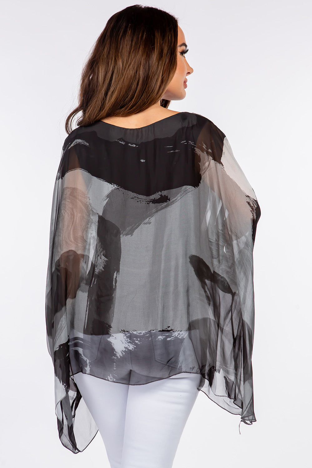 Italian Hand Painted Pattern Raw Moda Silk Top Top Raw Moda