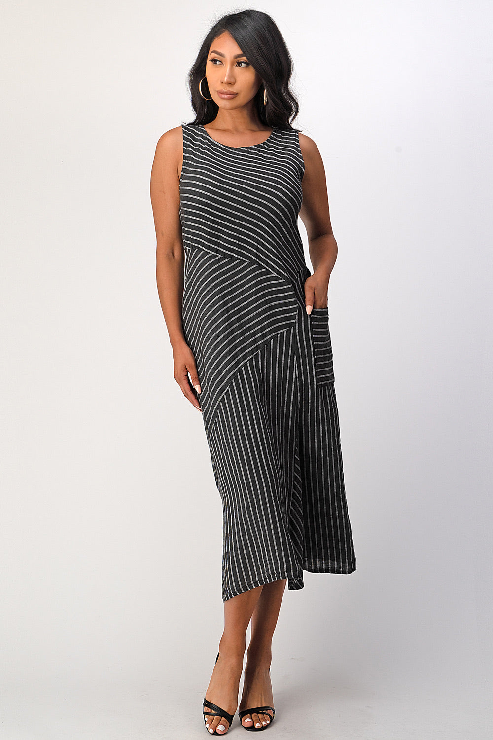 Italian Striped Linen Dress Dress Raw Moda