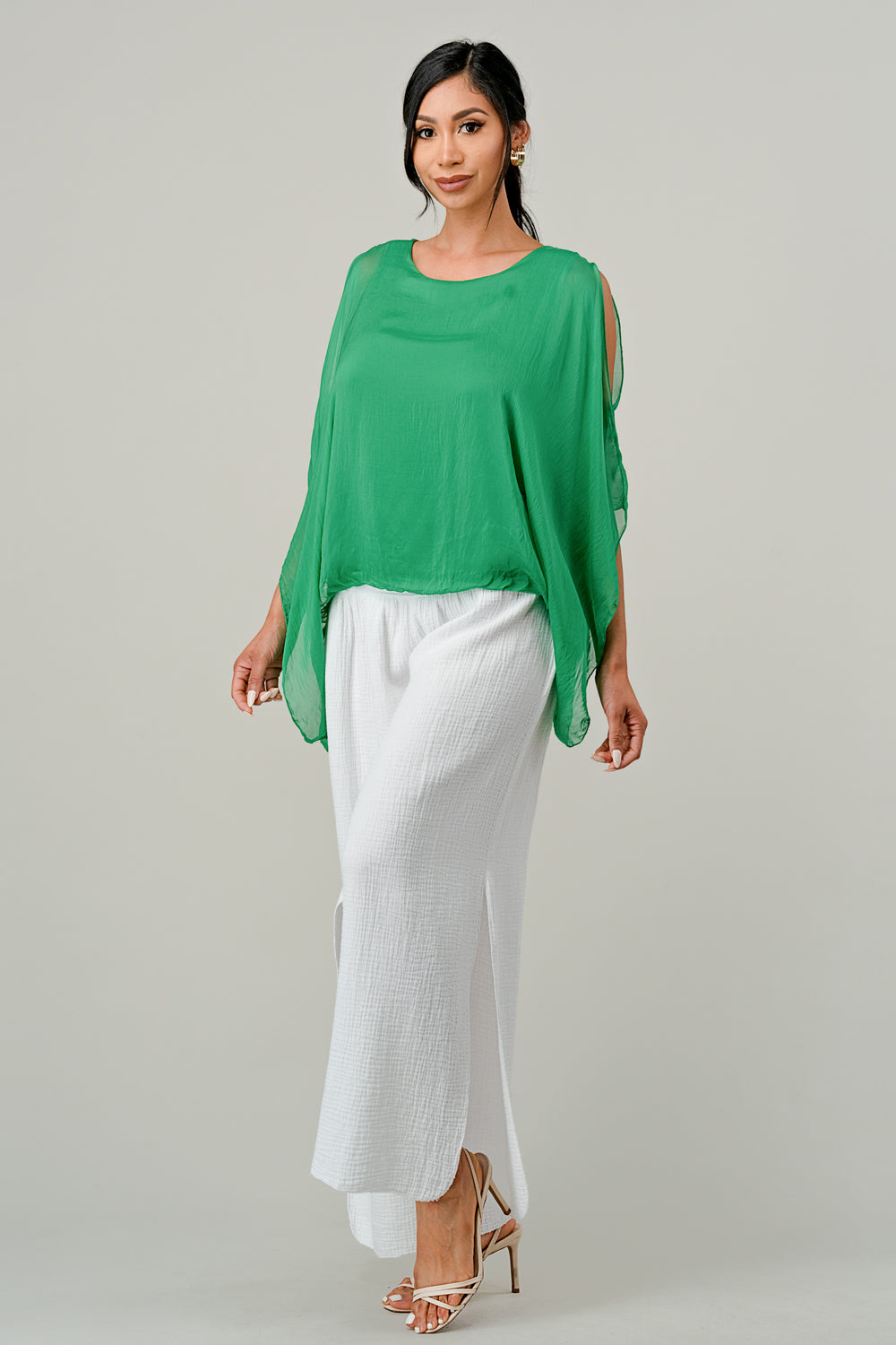 Italian Silk Cold Shoulder Top Top Raw Moda