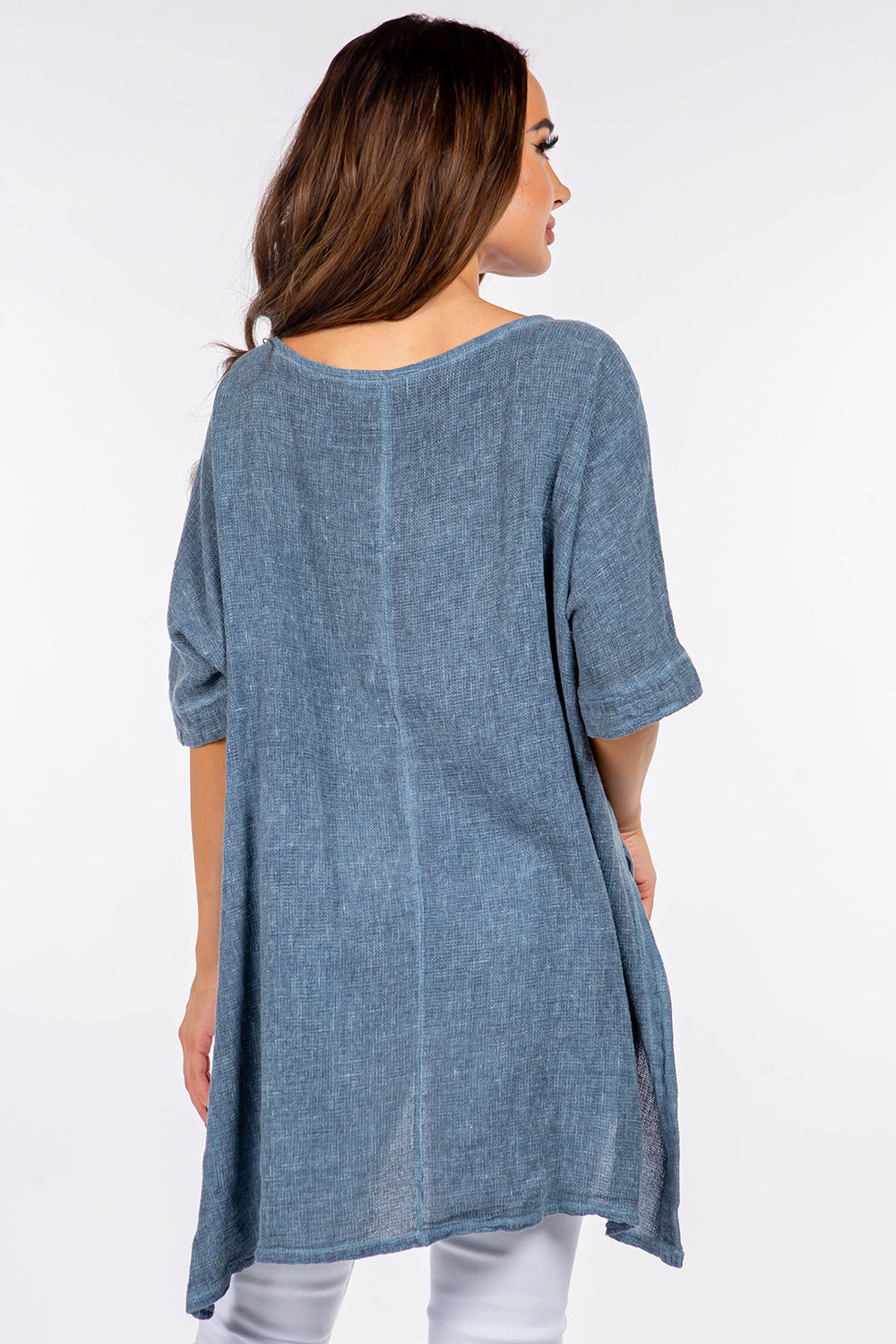 Italian Linen Side Open Tunic Top Raw Moda
