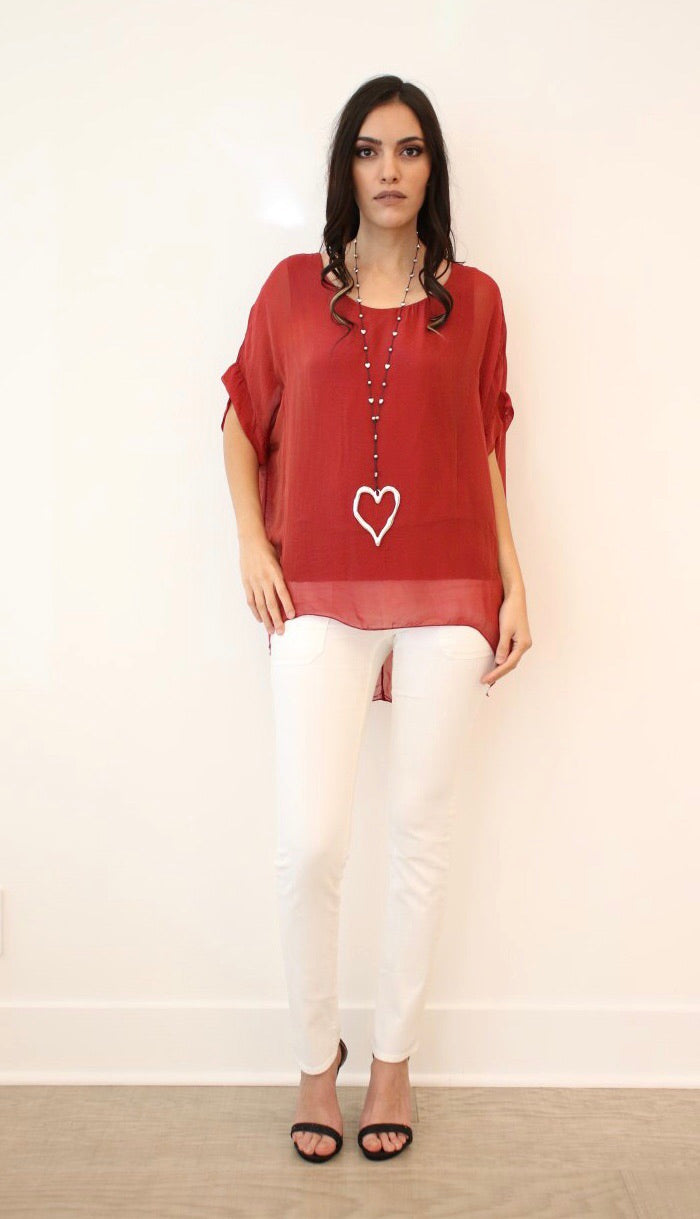 Italian Solid Silky Top Raw Moda Top Raw Moda