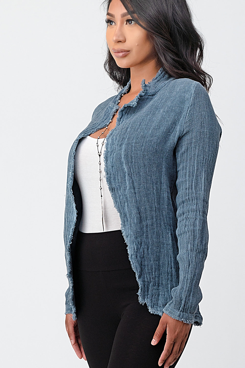 Italian Fringe Trim Jacket Top Raw Moda