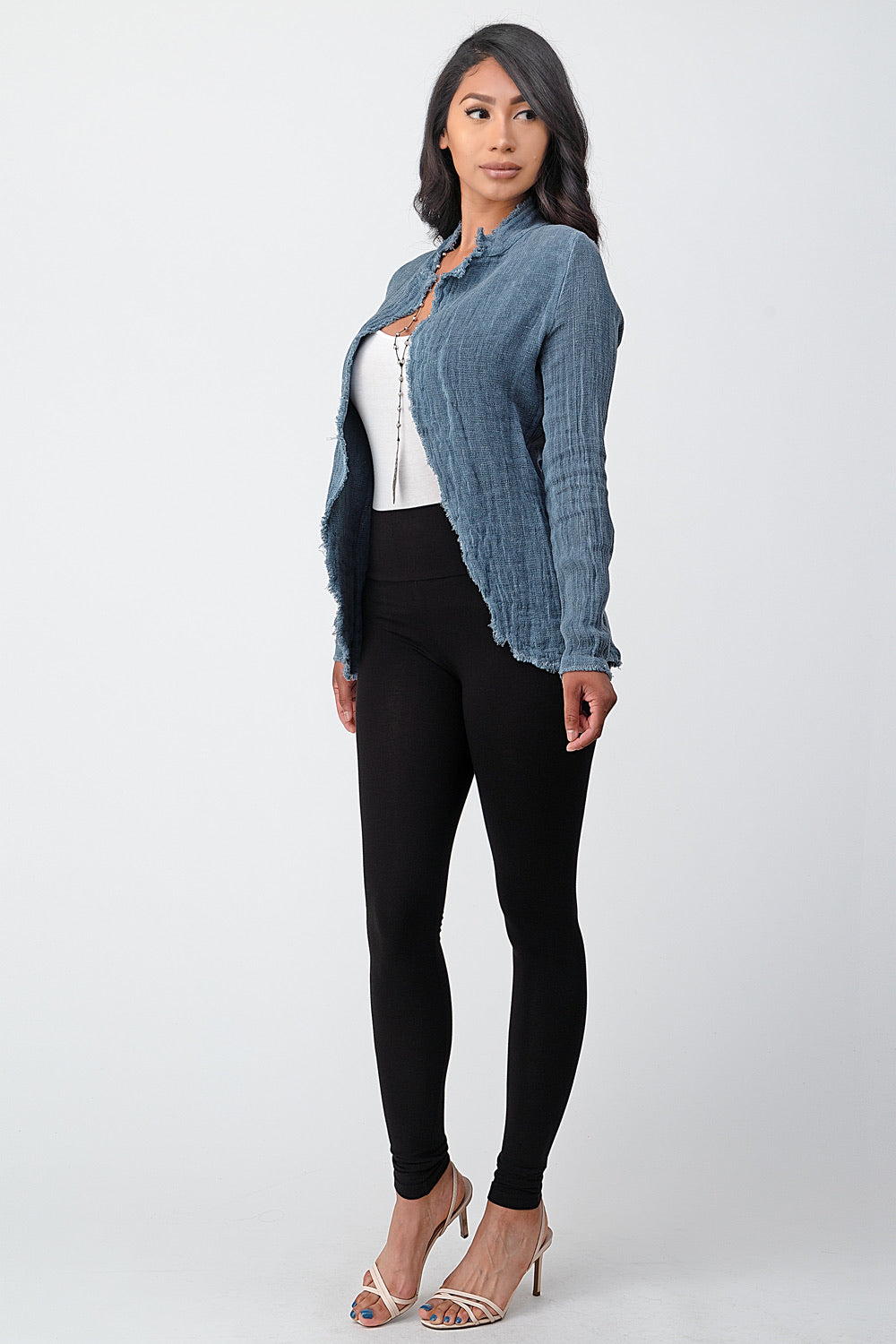 Italian Fringe Trim Jacket Top Raw Moda