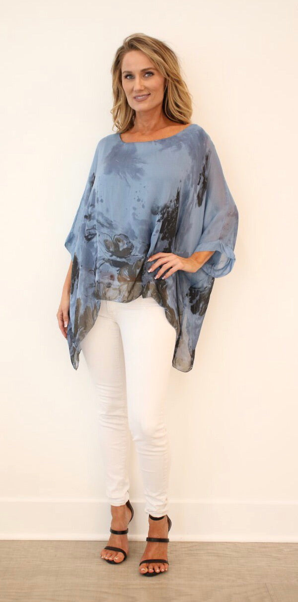 Italian Floral Raw Moda Silk Top Top Raw Moda