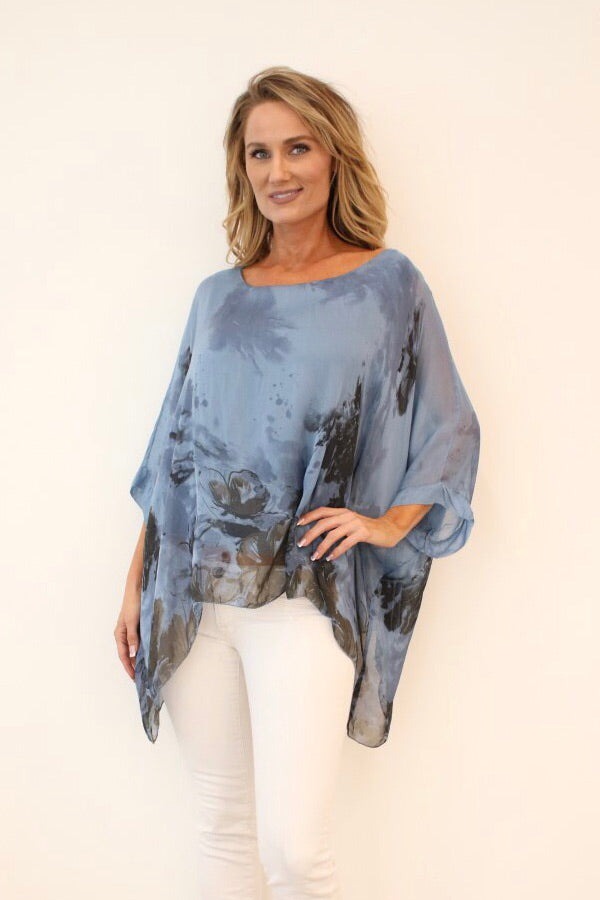 Italian Floral Raw Moda Silk Top Top Raw Moda