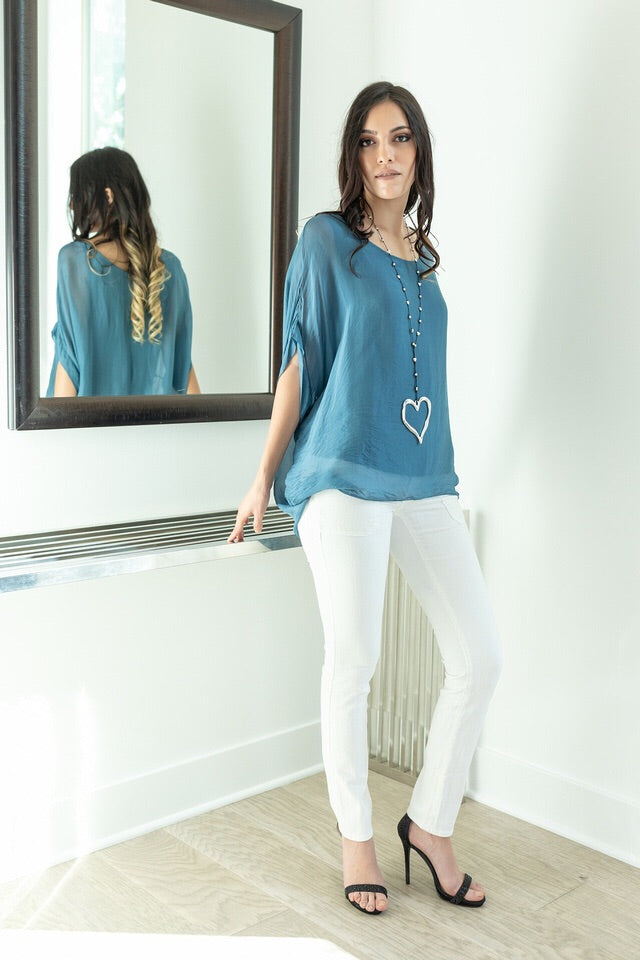 Italian Solid Silky Top Raw Moda Top Raw Moda