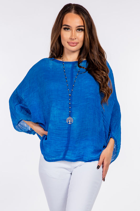 100% Cotton Washed Batwing Raw Moda Top Top Raw Moda One Size Blue