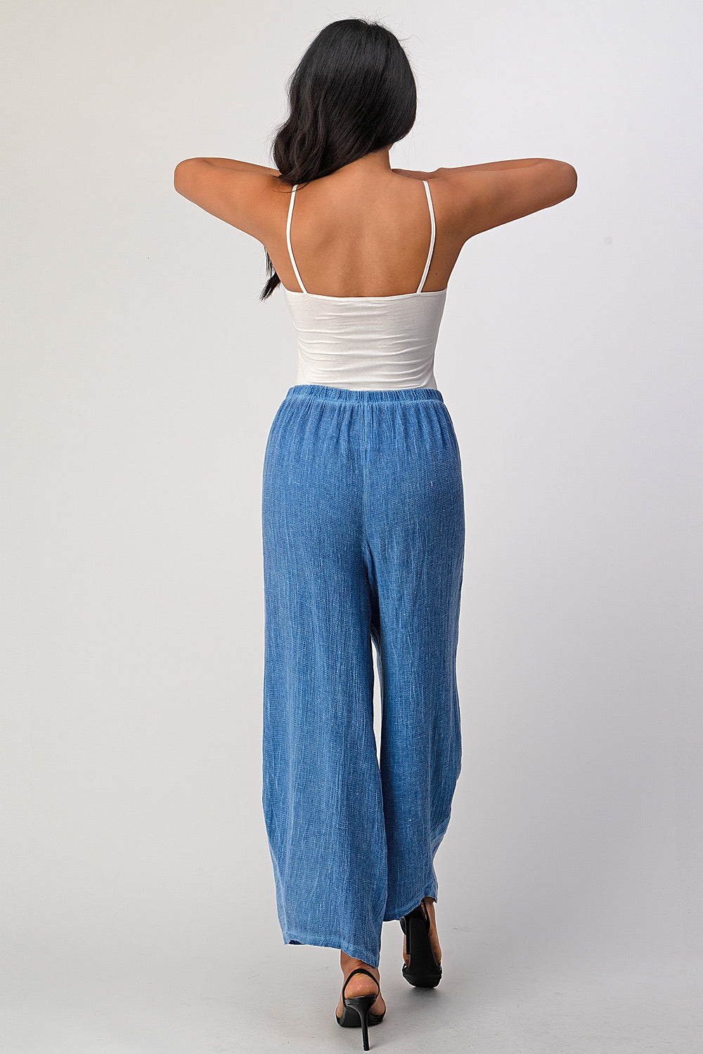 Straight Cotton Linen Pants With Pockets Bottom Raw Moda