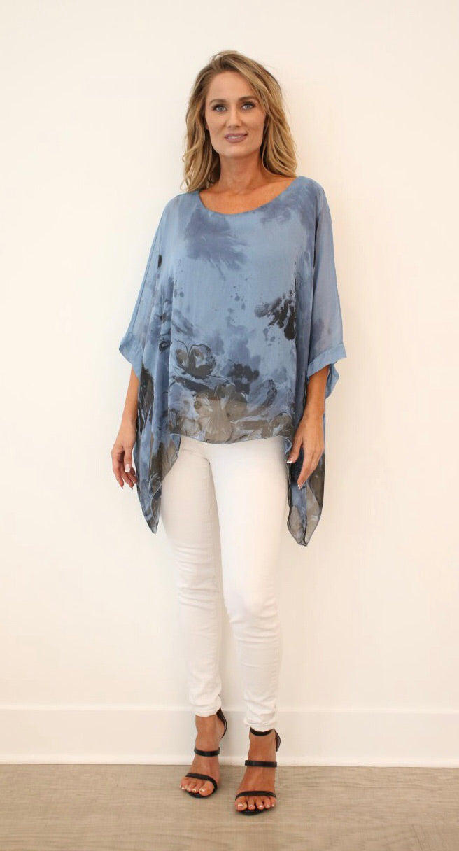 Italian Floral Raw Moda Silk Top Top Raw Moda