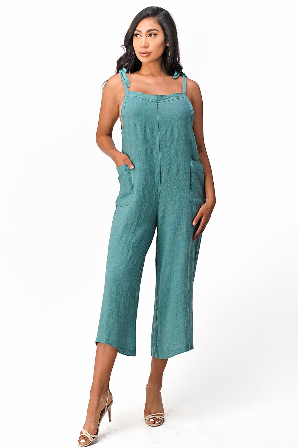 Raw Moda Sides Adjustable Linen Romper Dress Raw Moda