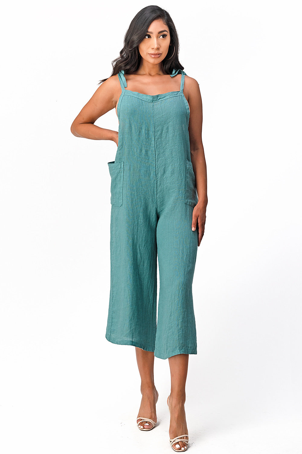 Raw Moda Sides Adjustable Linen Romper Dress Raw Moda
