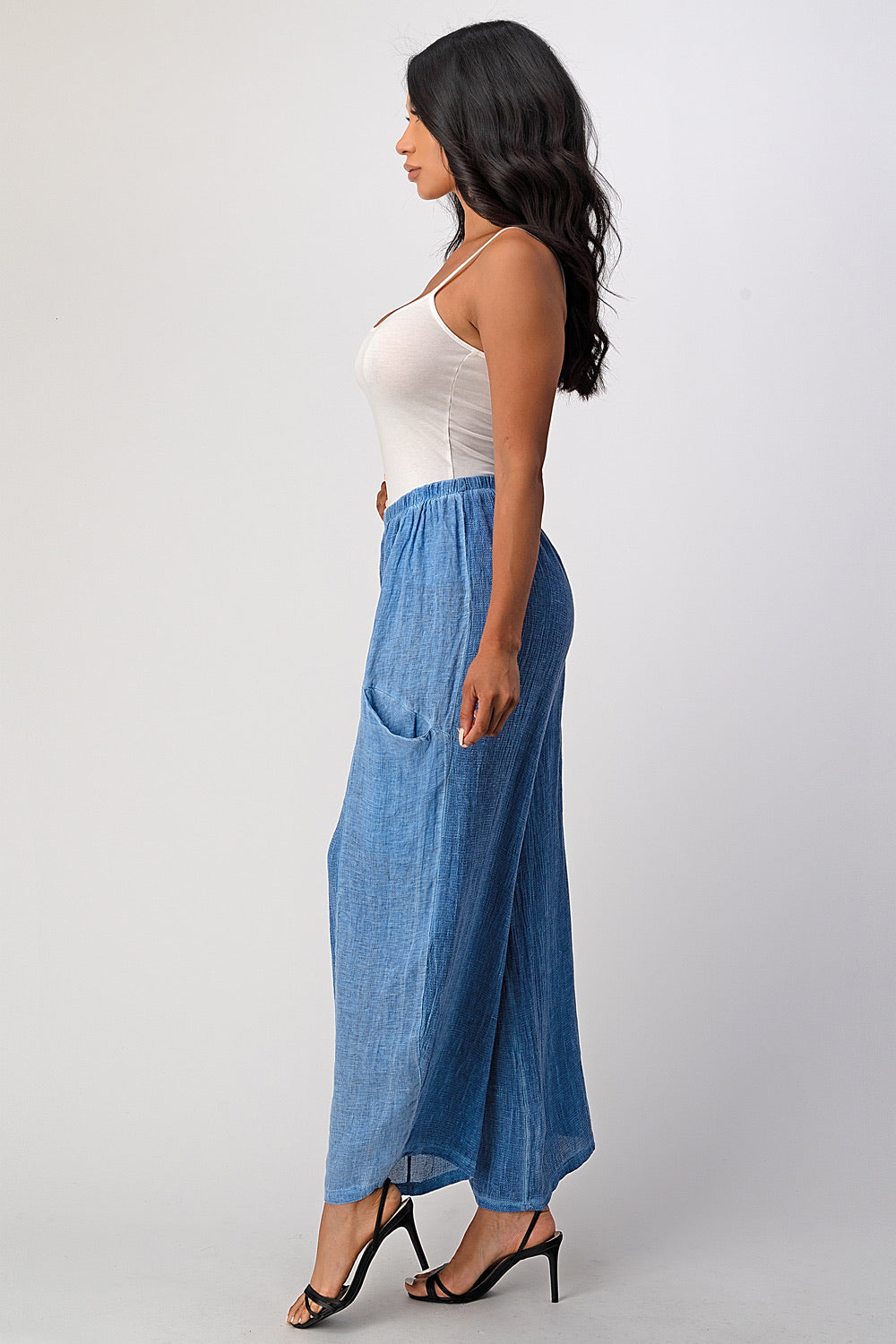 Straight Cotton Linen Pants With Pockets Bottom Raw Moda
