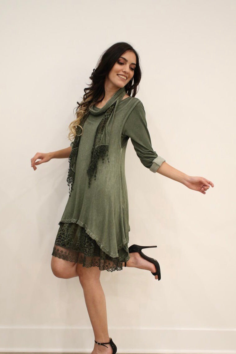 Trendy Knit Dress Scarf Leopard Print Valentina Dress Raw Moda