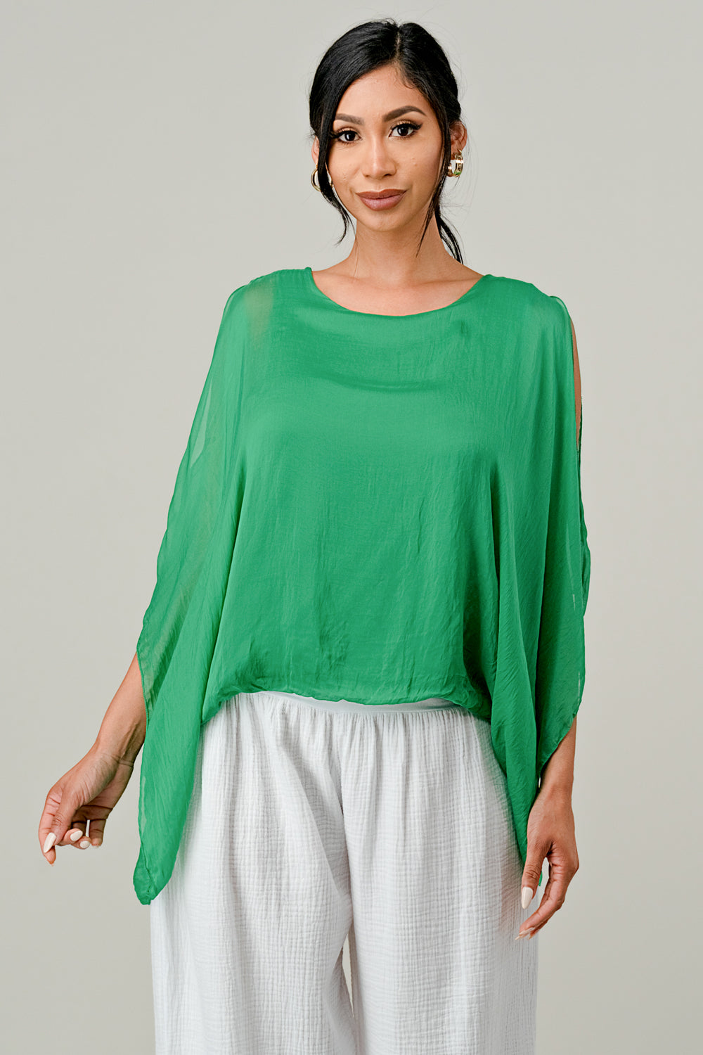 Italian Silk Cold Shoulder Top Top Raw Moda