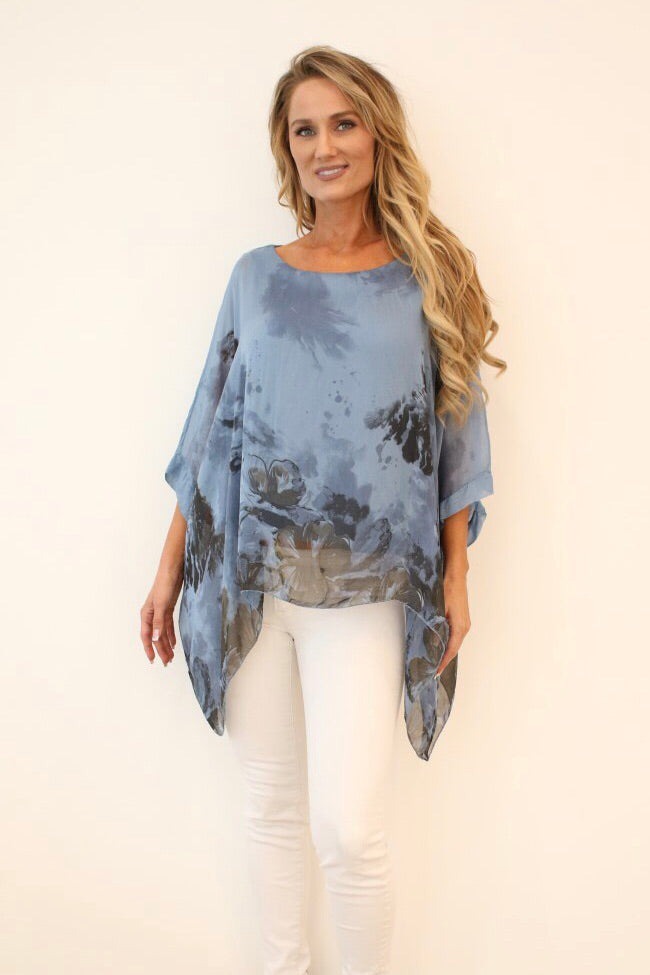 Italian Floral Raw Moda Silk Top Top Raw Moda