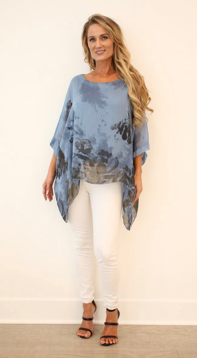 Italian Floral Raw Moda Silk Top Top Raw Moda