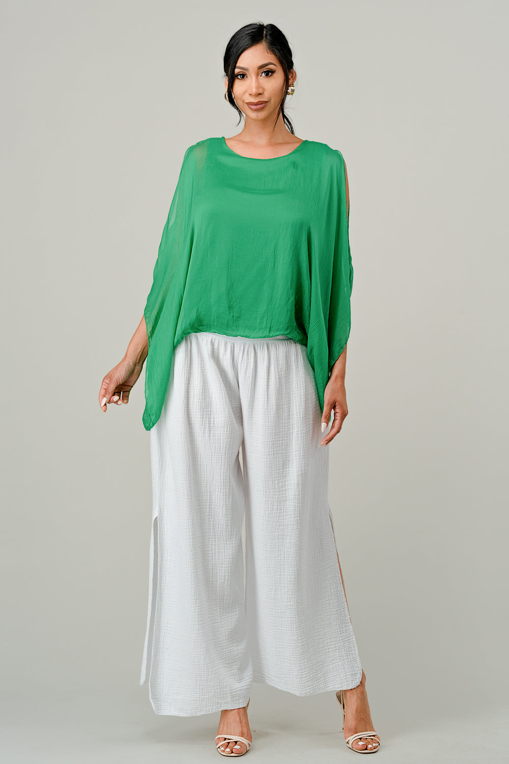 Italian Silk Cold Shoulder Top Top Raw Moda