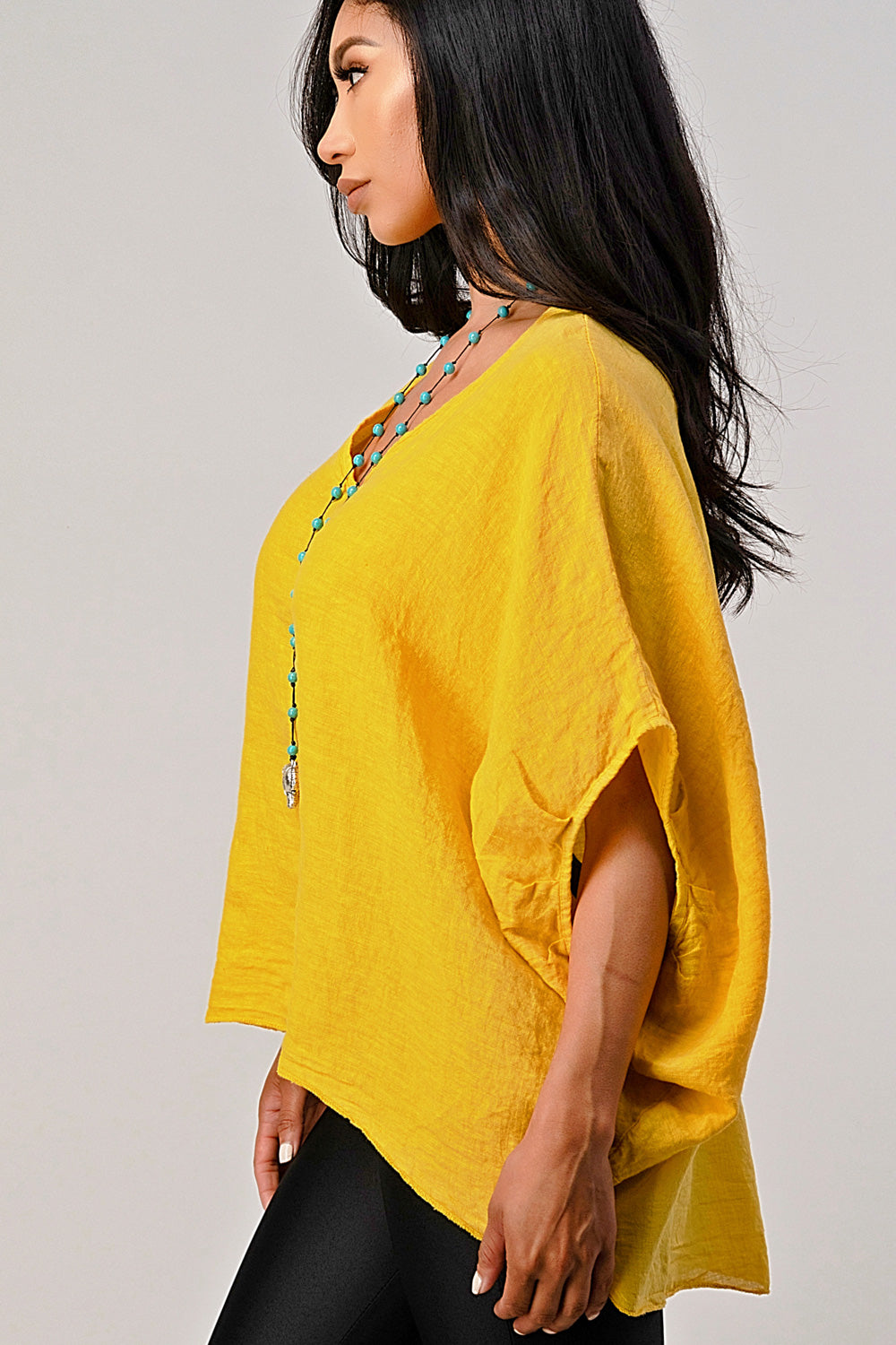 V Neck Linen Batwing Sleeves Top Clothing Accessories Raw Moda