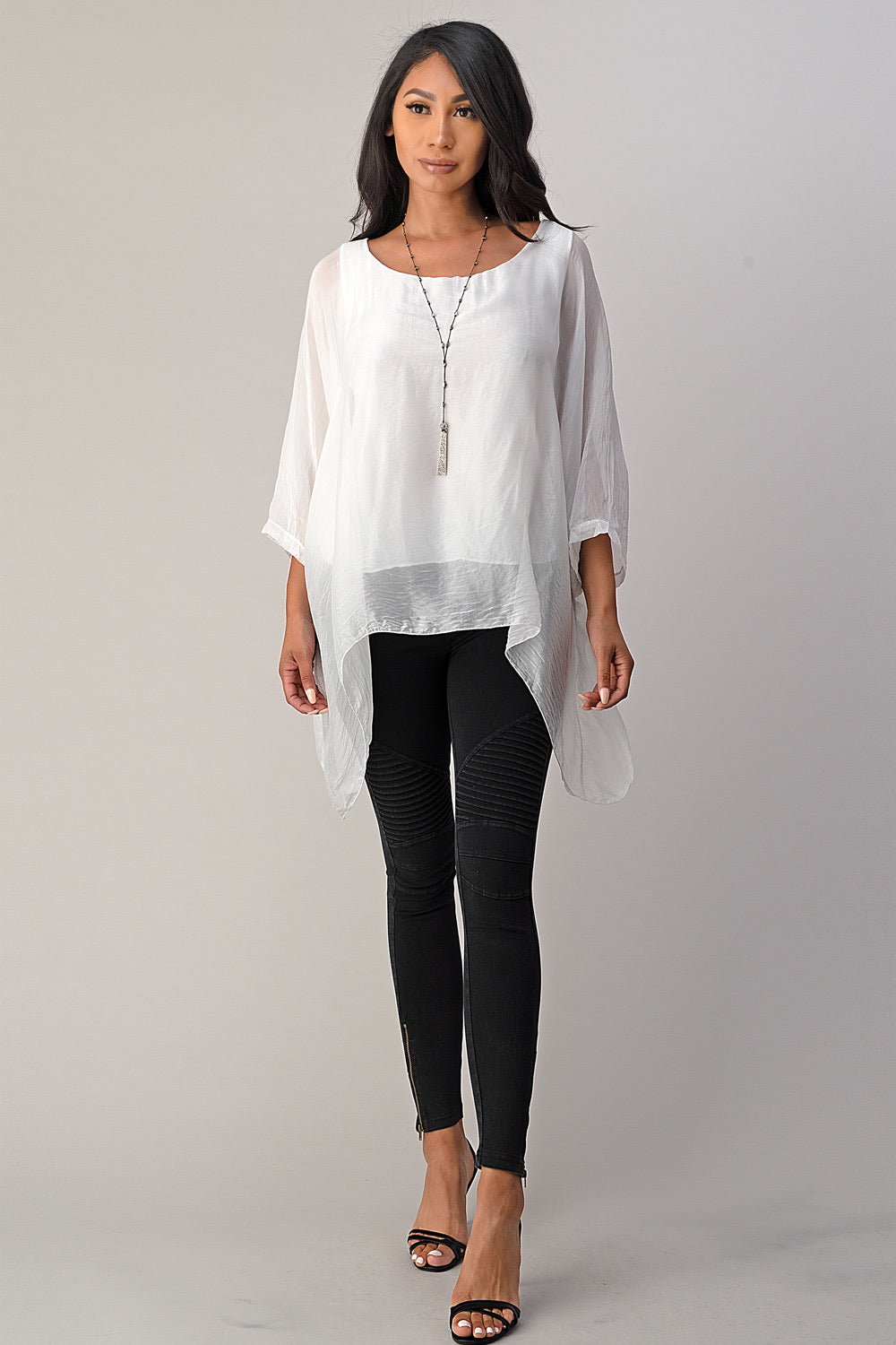 Italian Plain Silky Raw Moda Top Waterfall Sides Top Raw Moda