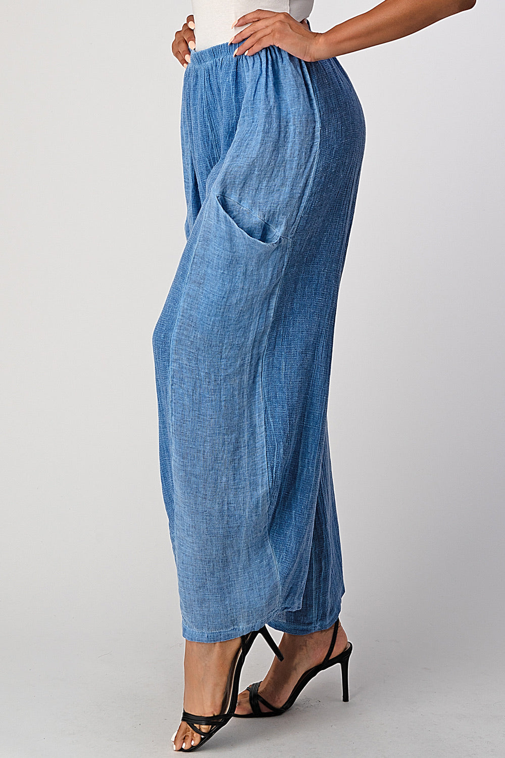 Straight Cotton Linen Pants With Pockets Bottom Raw Moda