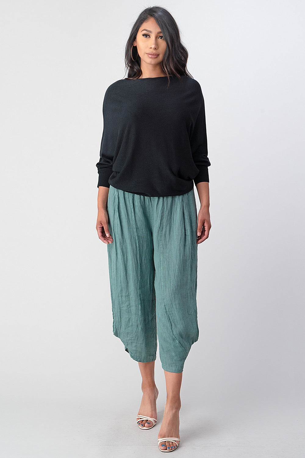 Raw Moda Puro Short Linen Pants With Belt Bottom Raw Moda