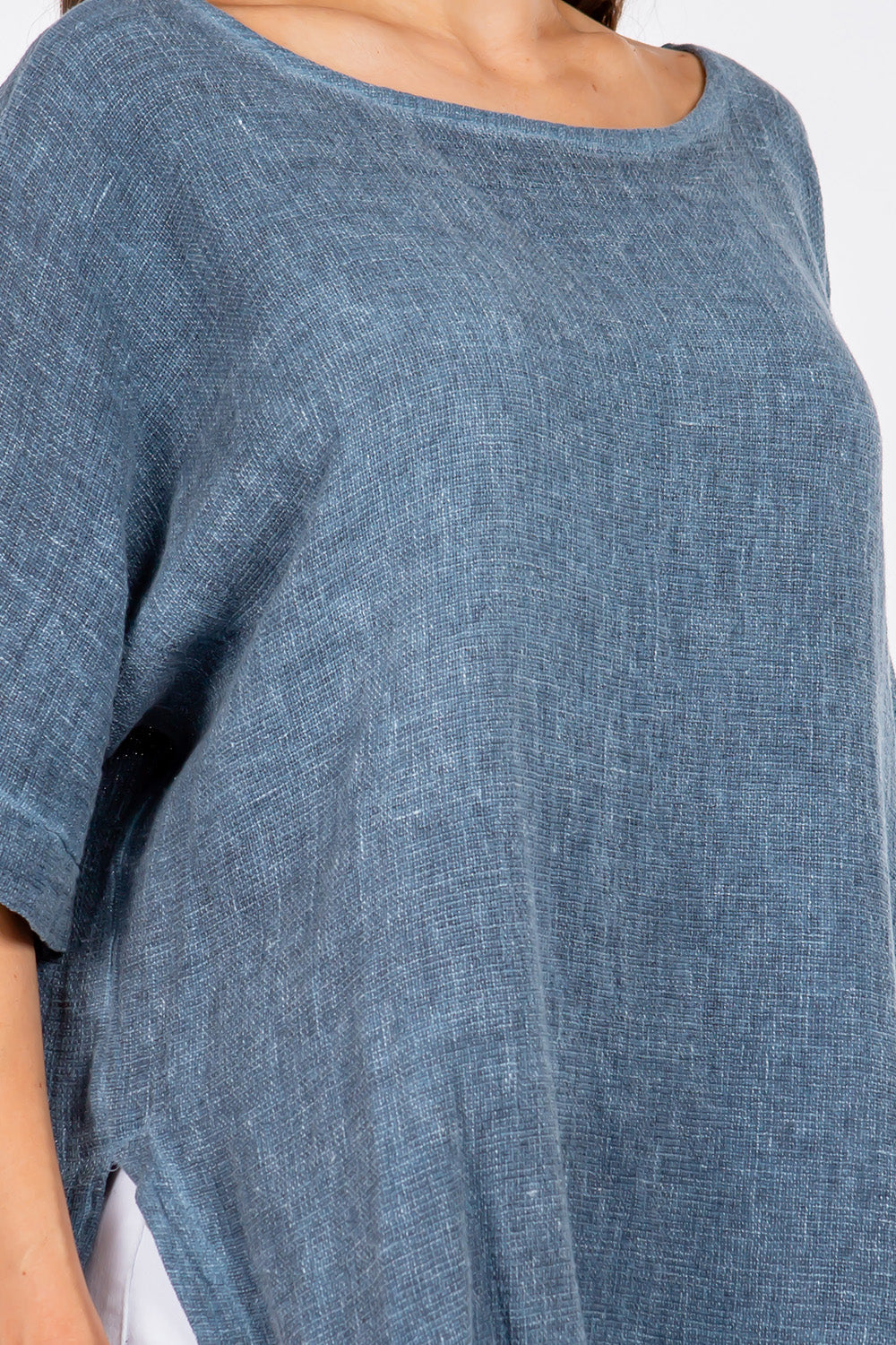 Italian Linen Side Open Tunic Top Raw Moda