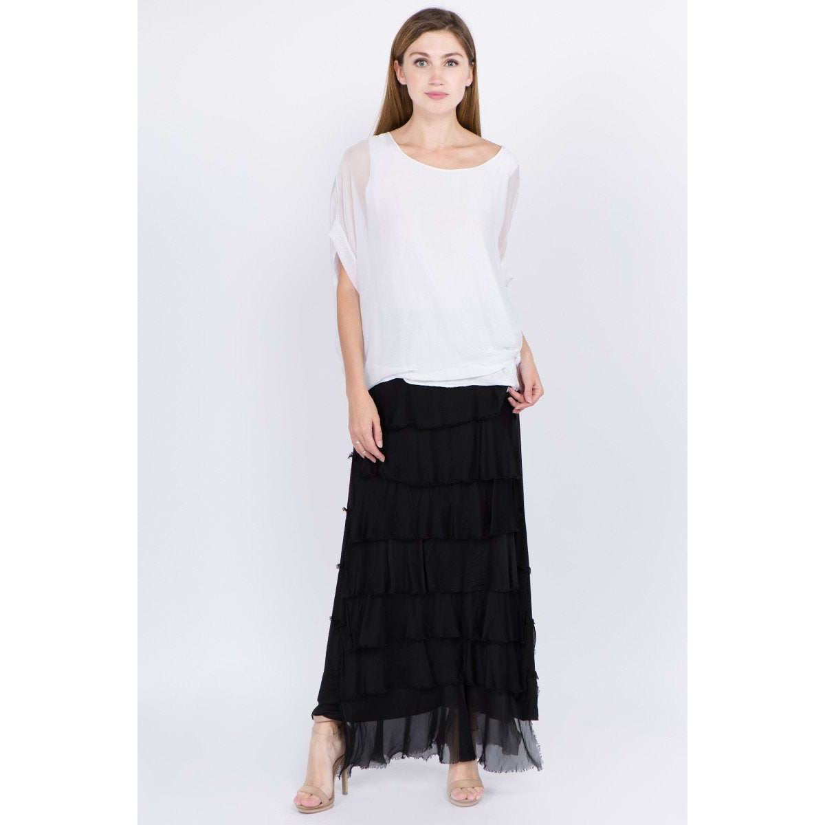 Layered Italian Raw Moda Maxi Skirt Bottom Raw Moda